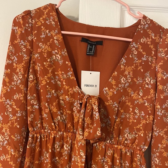 Orange Floral Tie Front Dress - Picture 2 of 3